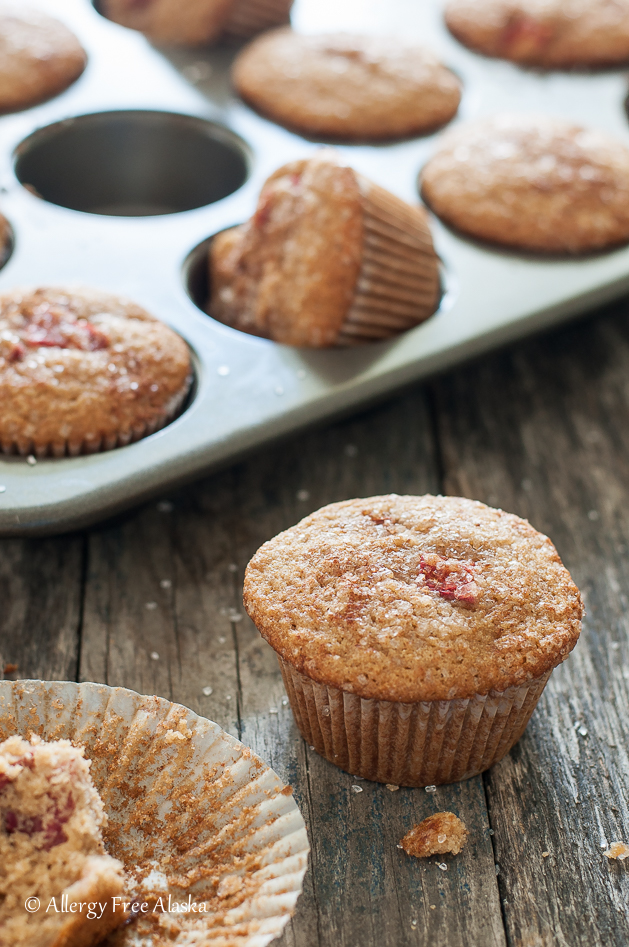 Gluten Free Rhubarb Muffins with Cinnamon Sugar Topping - Allergy